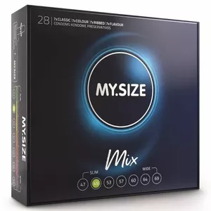Condoms MY SIZE MIX 49 mm — pack of 28 pieces, nominal width 49 mm