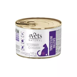 Влажный корм для кошек 4vets Natural Gastro Intestinal 185 г — ветеринарная диета для поддержки пищеварения, индейка, белок 8,5%, жир 6,2%, влажность 77%
