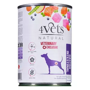 Влажный корм для собак 4vets Natural Gastro Intestinal 400 г — терапевтическая диета для поддержки пищеварения, индейка, 7.5% белка, 5.5% жира, без глютена и лактозы