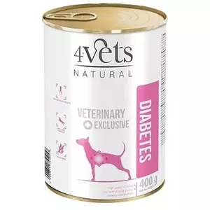 Консервы для собак 4vets Natural Diabetes 400 г — ветеринарная диета для взрослых диабетических собак, индейка, белок 5,5%, жир 3,3%