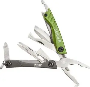 Kabatas daudzfunkcionālais instruments Gerber Dime — kompakts 10 rīku nerūsējošā tērauda (3Cr13), zaļš, 108 mm, 62 g