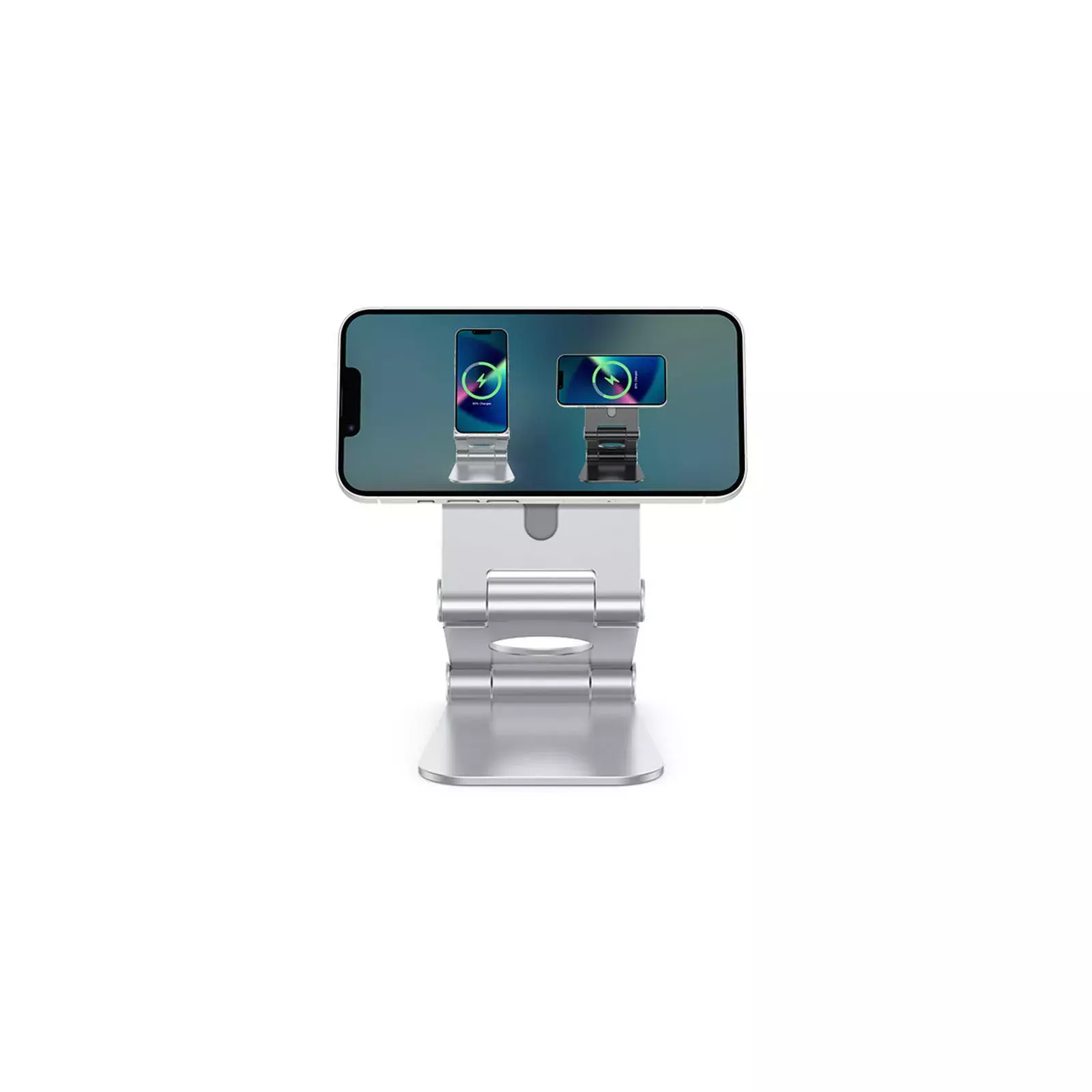 Phone stand with charger holder MS02 silver