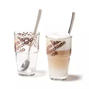 Coffee glass set LEONARDO 042553 — 2 pcs, 410 ml each, round, brown/stainless steel/white