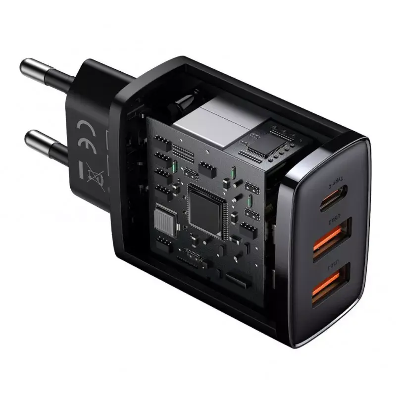 Baseus CCXJ-E01 Ātrais lādētājs 30 W 2xUSB + USB-C QC3.0 PD3.0, melns Photo 4