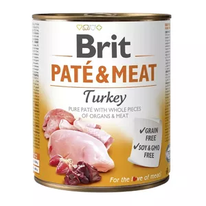 Влажный корм для собак Brit Paté & Meat с индейкой 800 г — полноценный консервированный корм для взрослых, 75% влаги, 11% белка