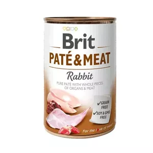 Влажный корм для собак Brit Paté & Meat с кроликом 400 г — для взрослых, паштет в жестяной банке, белок 11%, жир 9%