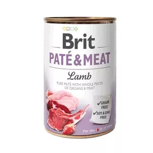 Влажный корм для собак Brit Paté & Meat с ягнёнком 400 г — полноценный консервированный рацион для взрослых собак, вкус курицы, влажность 75%