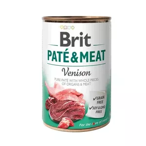 Влажный корм для собак Brit Paté & Meat with Game 400 г — полнорационный консервированный корм для взрослых, с олениной, без зерна