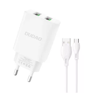 DUDAO EU charger 2xUSB 2.4A 5V white Type C cable Universāls Balts AC Iekštelpas