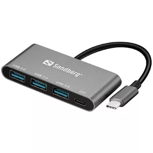 Sandberg USB-C to 3xUSB 3.0 Hub + PD USB 3.2 Gen 1 (3.1 Gen 1) Type-C 5000 Mbit/s Alumīnijs, Balts