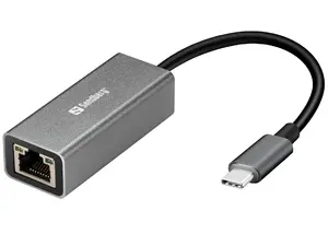 Sandberg 136-04 USB-C Gigabit Network Adapter with Wired Connectivity and 5000 Mbit/s Maximum Data Transfer Rate in Aluminium and White
