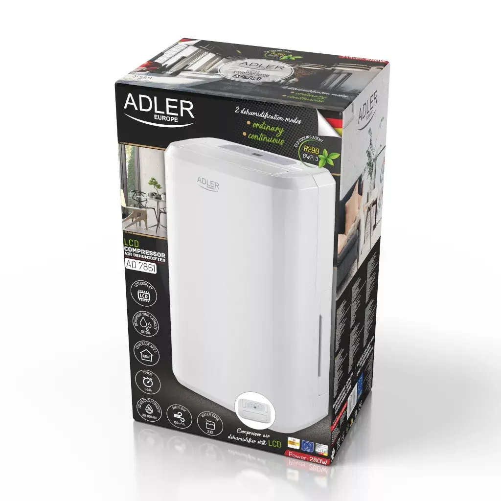 Dehumidifier Adler AD 7861 — 280 W, 2 L Photo 2