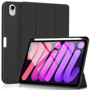 eSTUFF Folio Tablet Case for Apple iPad Mini 6 and iPad Mini 7 Black PU Leather with Pencil Holder and 2 Stand Modes