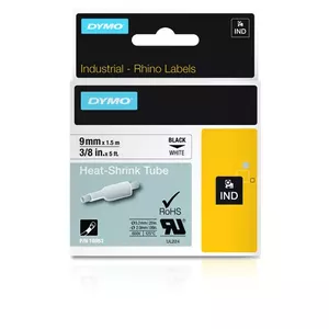 Heat-Shrink Tube Labels DYMO IND 9mm x 1.5m Black on White