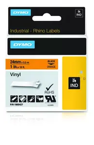 Label tape Dymo IND Vinyl Labels 2.4 cm x 5.5 m, vinyl, black on orange, multicolour