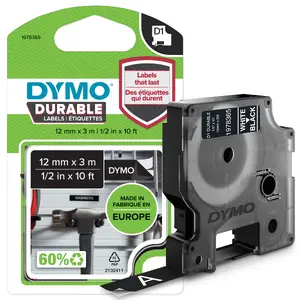Лента для маркировки DYMO D1 Durable 12 мм x 3 м Винил Белый на черном для принтеров LabelManager