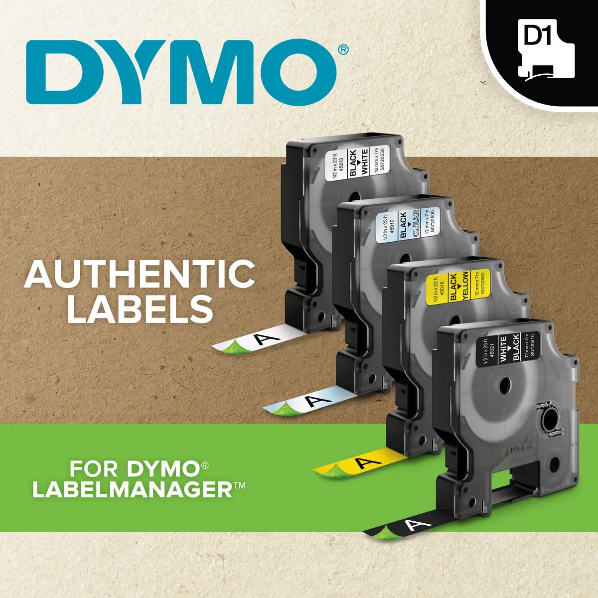 Виниловая лента DYMO D1 Durable 12мм x 3м Белая на черном Photo 5