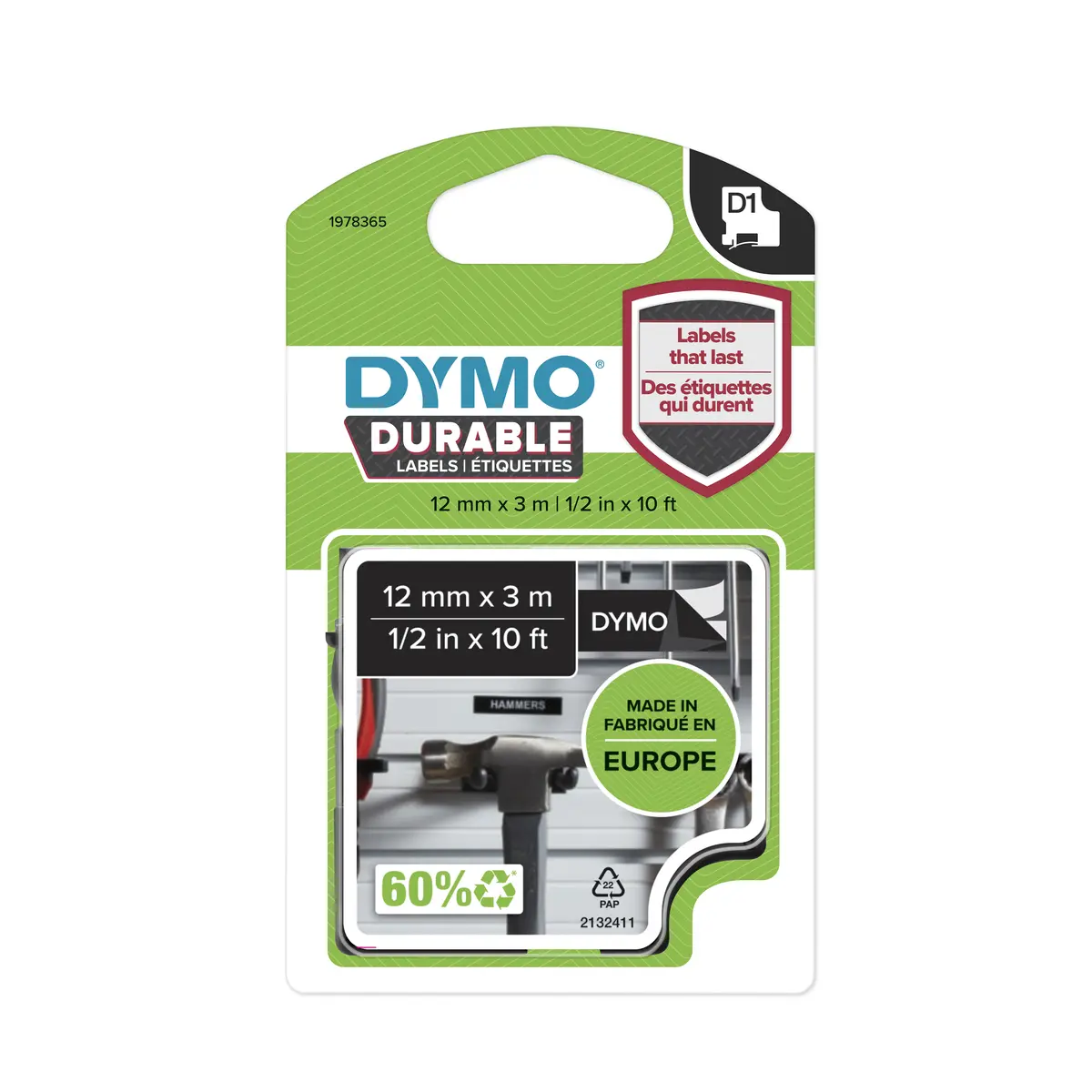 Виниловая лента DYMO D1 Durable 12мм x 3м Белая на черном Photo 11