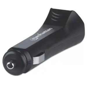 Автомобильное зарядное MANHATTAN 2x USB-A 5В (2.1А + 1А), вход 12–24В, защита от перенапряжения, чёрное
