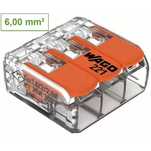Terminal block Wago 221-613, 3-contact compact splicing connector for fine-stranded conductors 0.14–6 mm²
