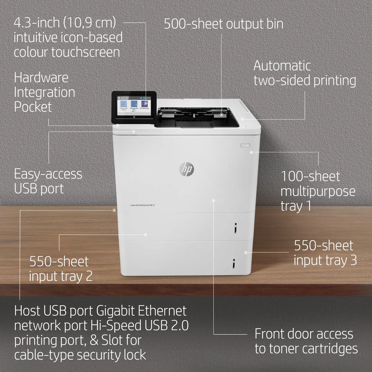 HP LaserJet Enterprise M612dn melnbalts lāzerprinteris Photo 5