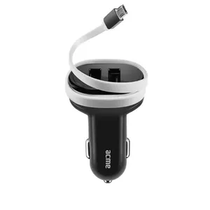 Acme Auto lādētājs CH106 2 x USB Type-A, melns, 5 V, 15,5 W, 3,1 A, ritošais micro USB kabelis