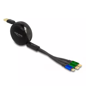 DeLOCK USB 3 in 1 Retractable Charging Cable Micro USB 2 x USB Type-C 1.13m