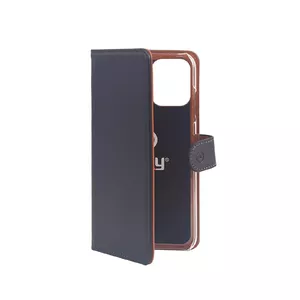Mobile phone folio case Celly Wally for iPhone 12, 15.5 cm (6.1"), Black/Brown, 3 card pockets, desktop stand