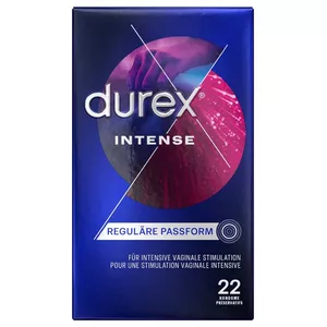 Презервативы Durex Intense Orgasmic — точечные и рифлёные, гель Desirex, мятный вкус, 22 шт., длина 205 мм, номинальная ширина 56 мм