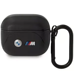 Protective AirPods cover BMW BMA322PVTK Black leather with curved line design