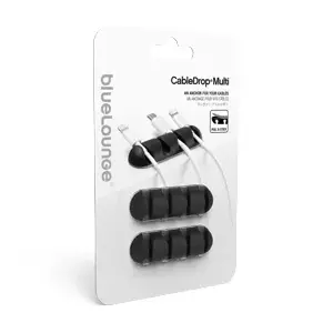 Galda kabeļu turētājs BlueLounge CableDrop Multi — melns, TPU, 65.5×20.3×10.7 mm
