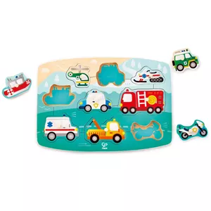 Hape Emergency Peg Puzzle Kontūras puzle 10 pcs Transportlīdzekļi