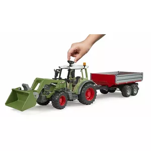 Toy tractor BRUDER Fendt Vario 211 with front loader and side trailer