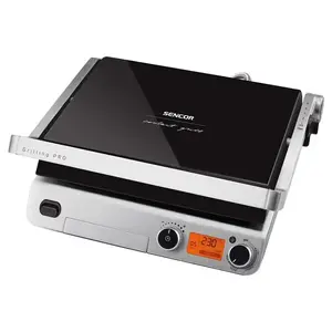 Kontaktgrils SENCOR SBG 6650BK — elektrisks galda grils, nepiedegošas 3. paaudzes plāksnes, regulējama termostats, 30×25 cm, 2000 W