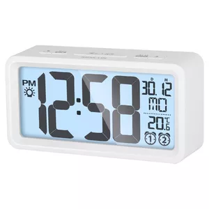 Digital alarm clock SENCOR SDC 2800 W — white, LCD backlight, date, time, room temperature, dual alarm, snooze