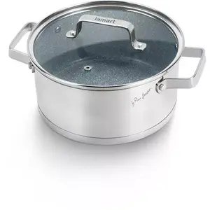 Cooking pot LAMART LT1103, stainless steel, Ø20 cm, 2.7 L, glass lid, non-stick marble interior