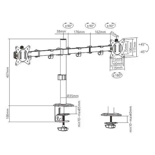 Gembird MA-D2-01 dual monitor mount for 2x up to 32" Photo 4
