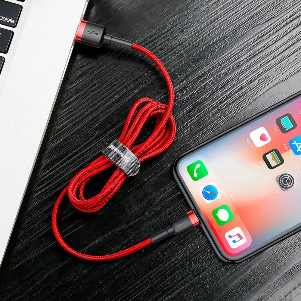 Baseus Cafule USB to Lightning Cable 2.4A 1m Black, Red | Convenient Smart Cable Photo 5