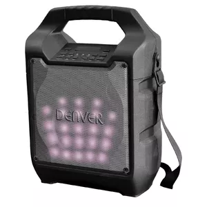 Портативная колонка DENVER TSP-205, 20 Вт RMS, LED‑дисплей, проводное и беспроводное подключение, от сети/батареи, чёрная