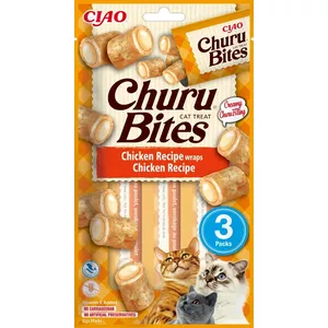 Kaķu kārums INABA Churu Bites Chicken Recipe — 3 x 10 g, bez graudiem, gaļīgs vistas