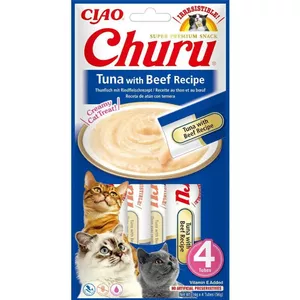 Влажное лакомство для кошек INABA Churu тунец с говядиной 4x14 г паста в саше, 56 г