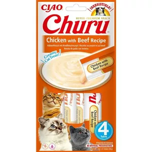 Влажные леденящие лакомства для кошек INABA Churu Курица с говядиной 4×14 г паста в саше, взрослые кошки, без консервантов, без глютена и сои
