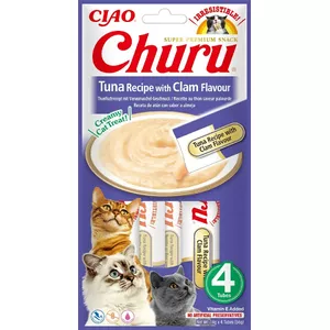 Cat treat INABA Churu Tuna with Clam flavour, paste sachets 4×14 g, adult cats, preservative-free