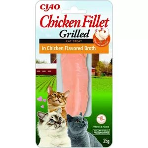 Влажное лакомство для кошек INABA Grilled Chicken Fillet в курином бульоне 25 г, белок 27.5%, влажность 69%