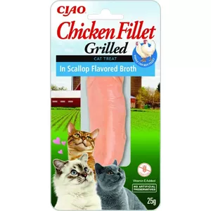 Лакомство для кошек INABA Grilled Chicken Extra Tender филе в бульоне с гребешком 25 г, пауч