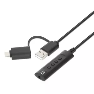MANHATTAN 2-in-1 USB-C/USB-A to 3.5 mm Stereo Audio Adapter Cable, 1 m, CTIA, Mic & Volume/Mute
