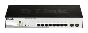 D-Link DGS-1210-10P 10-Port Gigabit Smart Managed Switch with 8 PoE ports, 2 SFP slots, L2 layer, 20 Gbit/s switching capacity, and rack mount support