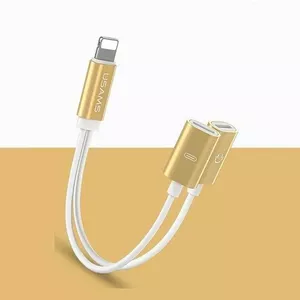 Adapter 2-in-1 Lightning adapter by usams model SJ160 — gold, dual Lightning output