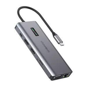 CHOETECH Adapteris HUB-M26 USB-C daudzfunkciju hubs ar USB-C, USB-A, HDMI, VGA, AUX, SD un TF slotiem (pelēks)