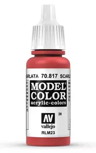 Akrila krāsa VALLEJO 70.817 Sarkana (Scarlet) — 17 ml pudelīte ar dozatoru